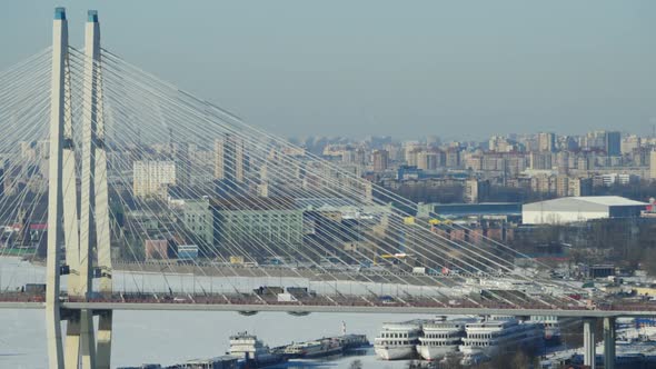 Big cable-stayed bridge time lapse