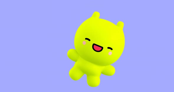Funny Looped cartoon kawaii Alien character. Cute emotions and move animation. 4k video