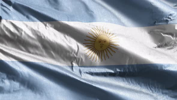 Argentina textile flag waving on the wind. Slow motion. 20 seconds loop.  alt