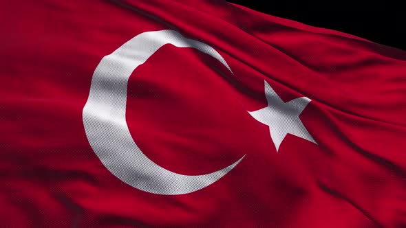 Seamless Turkey Flag waving in wind detailed fabric texture. Turkey Flag Waving (loopable)