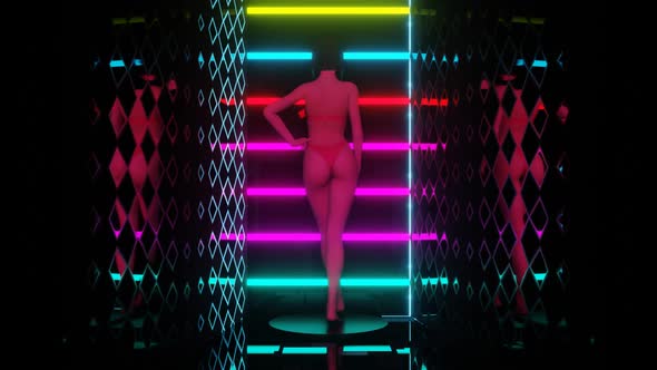 Rotation Of The Girl In The Neon Light Room 02