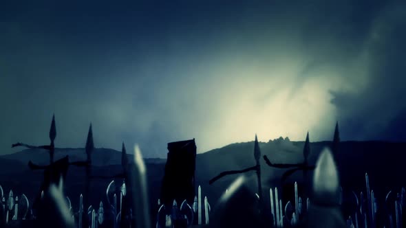 Medieval Army with Armed Warrior Marching to a Battlefield alt