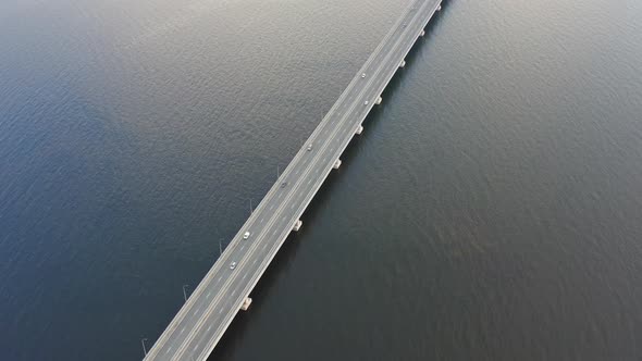 Drone View of a Modern Lowwater Bridge Across the Sea in Vladivostok alt