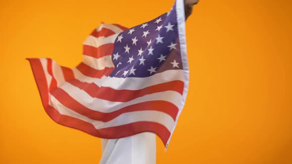 African-American Man Dancing With US Flag, Independence Day Celebration, Holiday alt