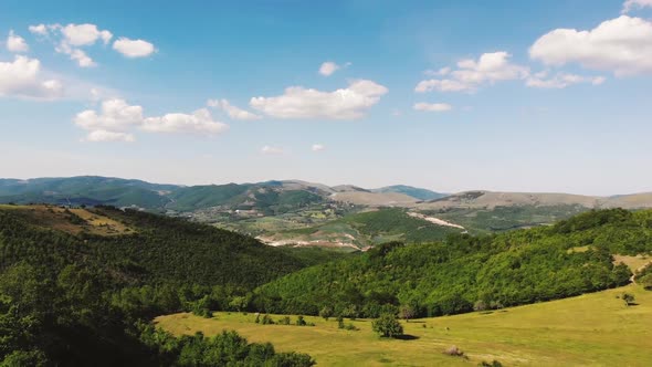 Beautiful landscape hills fields of Brus village, Kosovo