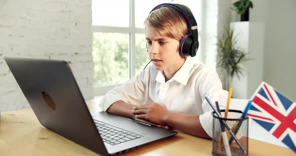 Boy Studying English Online Laptop