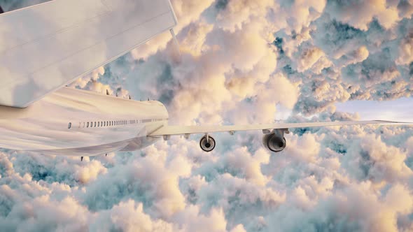 Airplane Fyling Between Puffy Clouds Sunlight Seamless Loop alt