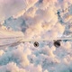 Airplane Fyling Between Puffy Clouds Sunlight Seamless Loop - VideoHive Item for Sale
