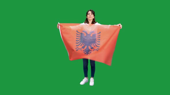 Woman Holding the Albanian Flag