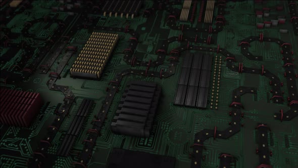 Green Printed Circuit Board Microchips Transistors Semiconductors