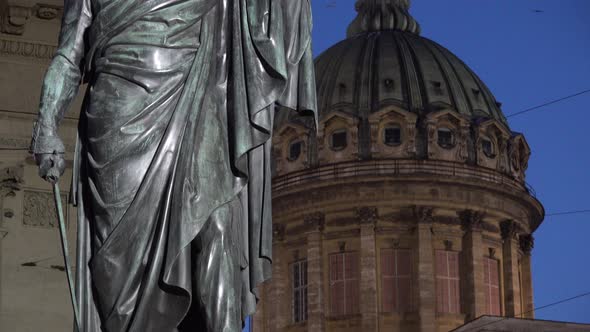 Close Up Monument Kutuzov Near Kazan Cathedral Saint Petersburg at Night alt