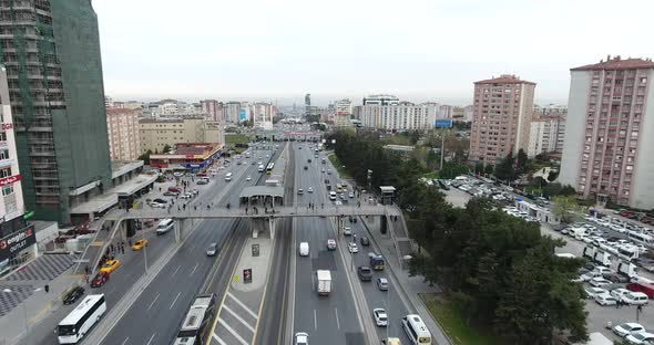 Bus Stop and Highway Traffic in Istanbul