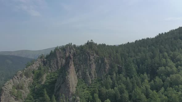 Aerial View of Rocks and Forest in the Siberian Nature Reserve Stolby.