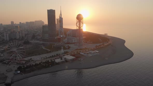 Sunset In Batumi With Black Sea Background alt