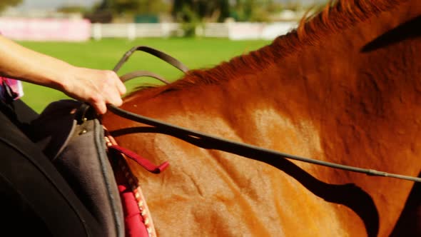 Friends riding horse in ranch 4k alt
