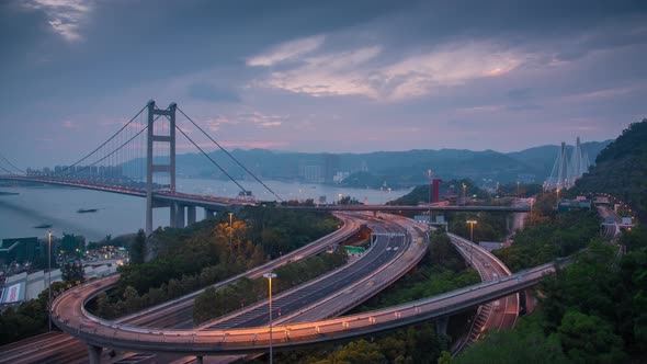 ime lapse 4k of Tsing ma bridge and super high way road alt