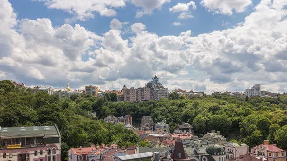 Vozdvyzhenka district the central part of Kyiv city, Ukraine, view from above. 4k time lapse