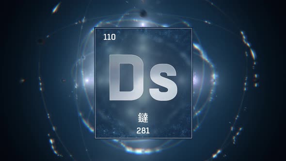 Darmstadtium as Element 110 of the Periodic Table on Blue Background in Chinese Language