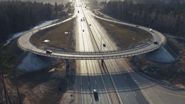 Aerial View of a Roundabout Aerial Crossing of Several Roads alt