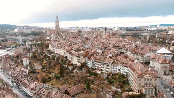 The Old City, Altstadt,  medieval city center of Bern, Switzerland. Orbiting shot alt
