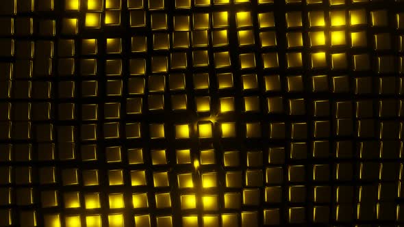 Animated Wave Moving Structure of Gold Cubes with Glare and Radiance