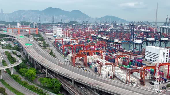 Timelapse Hong Kong Harbour with Busy Container Terminal alt