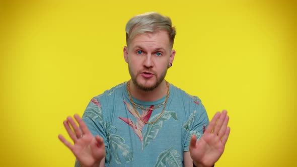 Confused Bearded Young Man Pointing Fingers Himself Ask Say Who Why Me No Thanks i Do Not Need It alt