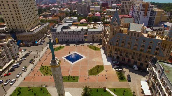 Europe Square in Batumi, Georgia With Medea Monument and Fountain, Landmark alt