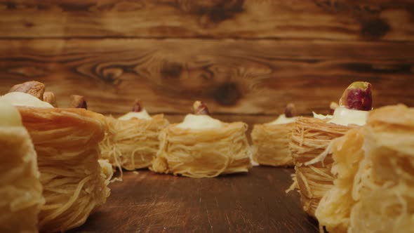 Eastern Sweets Baklava on Wooden Background Zoom in Video