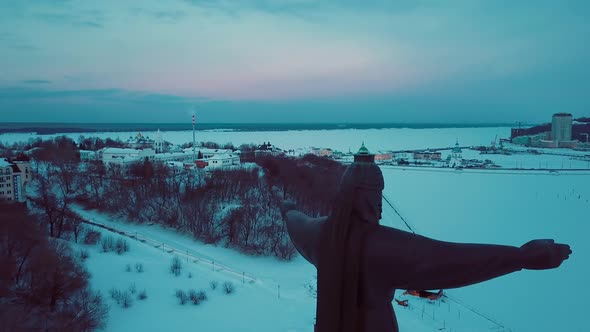Aerial View Of The Mothers Monument Against The Background Of Cheboksary, Sights Of Russia alt