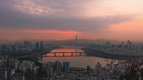 Time Lapse Sunrise Han river Seoul city South Korea.