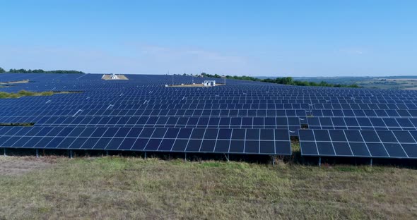 Solar farm power station from above, Ecological renewable energy alt