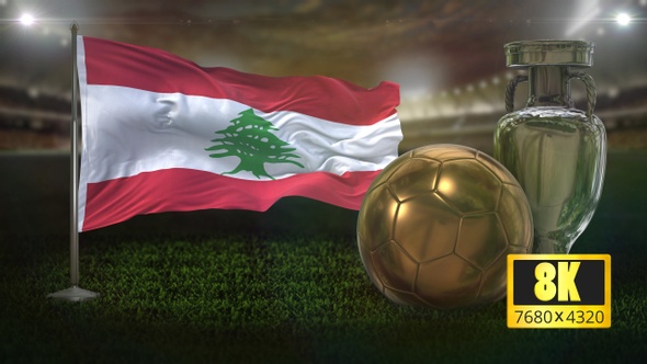 8K Lebanon Flag with Football And Cup Background Loop alt