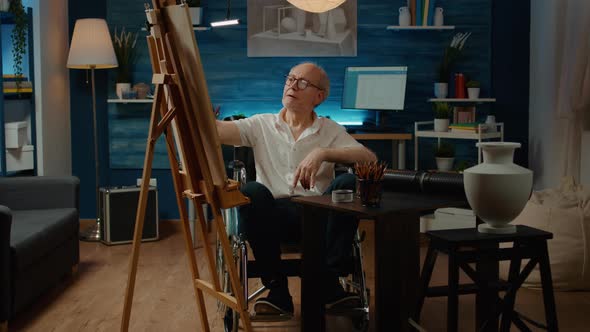 Retired Adult Living with Disability and Drawing Sketch on Canvas alt