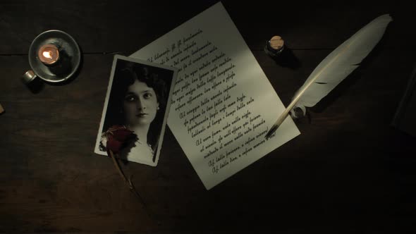 Letter written with quill by candle light
