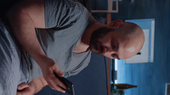 Vertical Video Astonished Man By Warning Notification for Unpaid Bank Bills alt