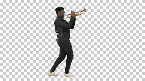 Happy businessman in headphones listening to music, Alpha Channel alt