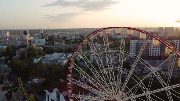 Ferris wheel in central city park, aerial Kharkiv