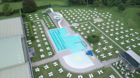 Open Air Empty Pubblic Swimming Pool Aerial View