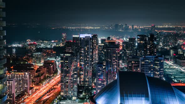 City Night Toronto Skyline Cars Driving