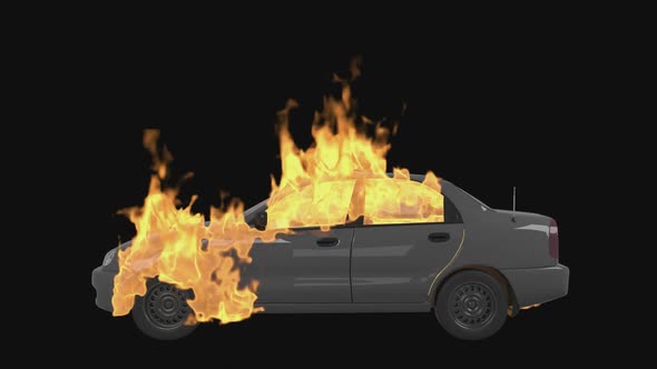The fire car caught fire and burns like a fire