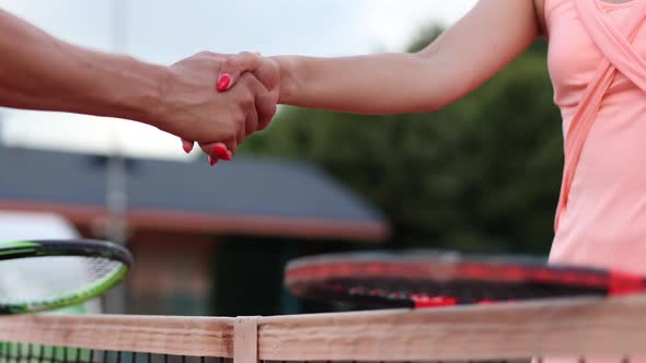 Tennis Player Waiting for Shaking Hands on the Net Fair Play Outdoors alt