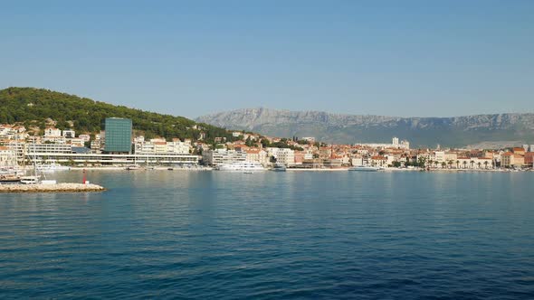Split City Harbor Landscape From The Sea In Croatia