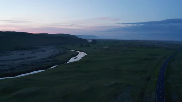 Aerial View of Ring Road Most Famous Freeway in Iceland Running in Thorsmork National Park alt