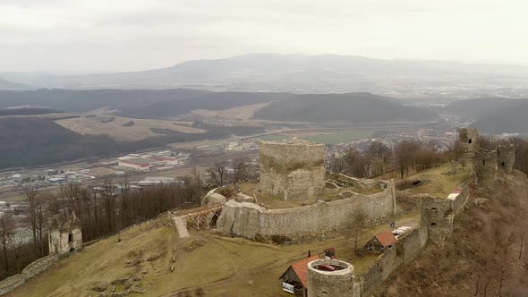 Aerial view of castle in Velky Saris city in Slovakia alt