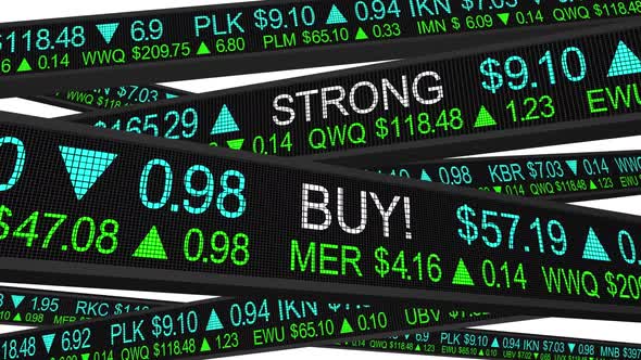 Strong Buy Stock Market Pick Share Price Ticker Investments Recommendation 3d Animation alt