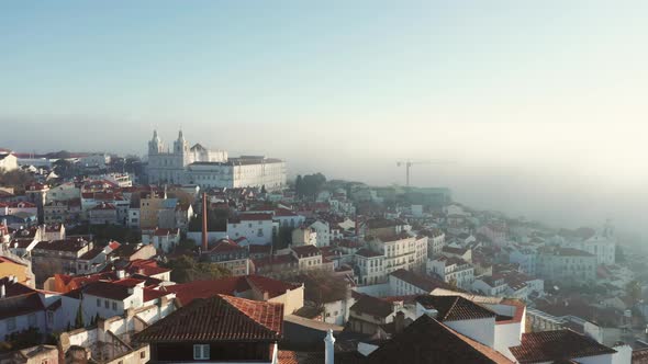 Aerial view; touristic capital of Portuguese; sunrise time in Lisbon