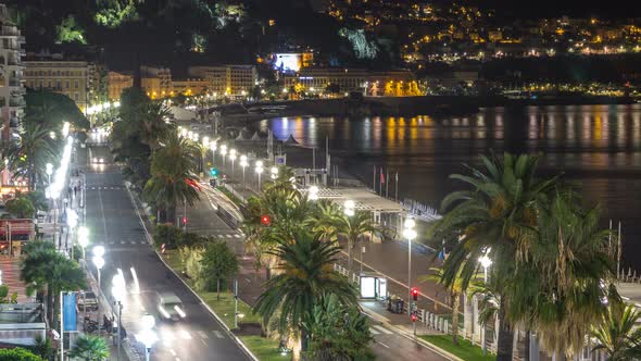 Night Aerial Panorama of Nice Timelapse France alt