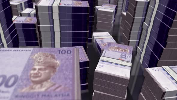 3d flight over the Malaysia Ringgit money banknote packs loop alt