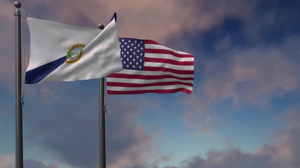 Temecula City Flag Waving Along With The National Flag Of The USA - 2K alt